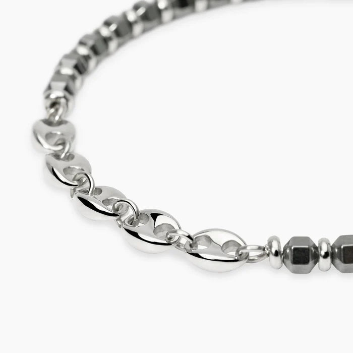 Kidult Bracciale da uomo in acciaio con ematite e catena marina - 831283