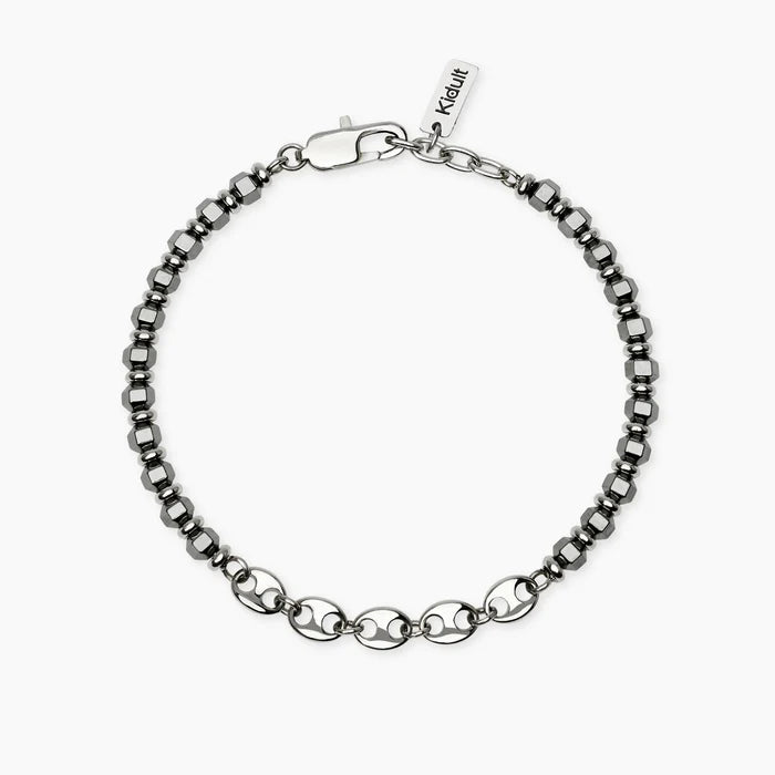 Kidult Bracciale da uomo in acciaio con ematite e catena marina - 831283