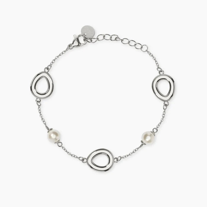 Kidult Bracciale in acciaio con catena rolò e perle conchiglia con elementi goccia - 831317