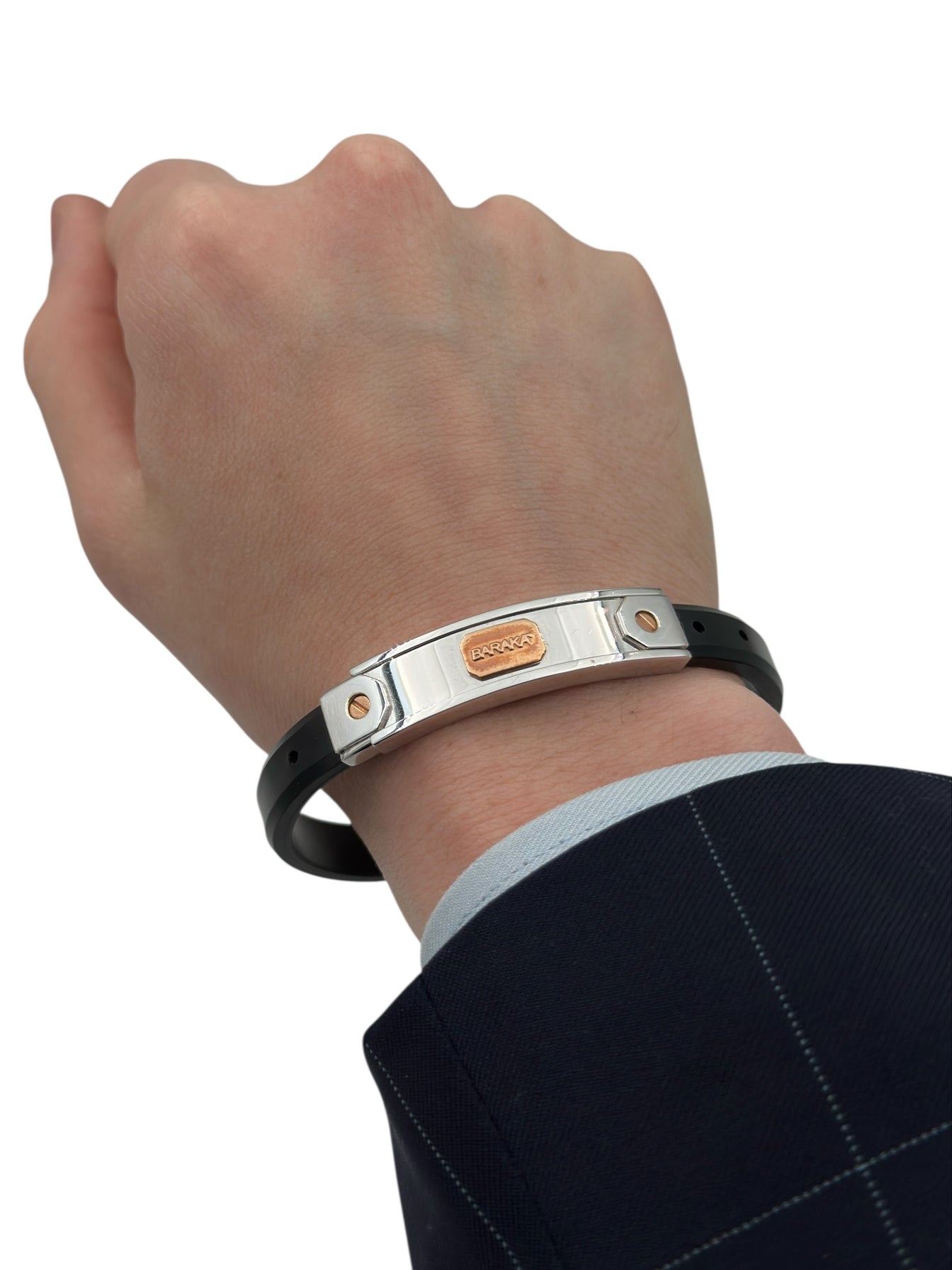 Bracciale Baraka da uomo in caucciu', oro bianco e oro rosa 18kt - BR21047