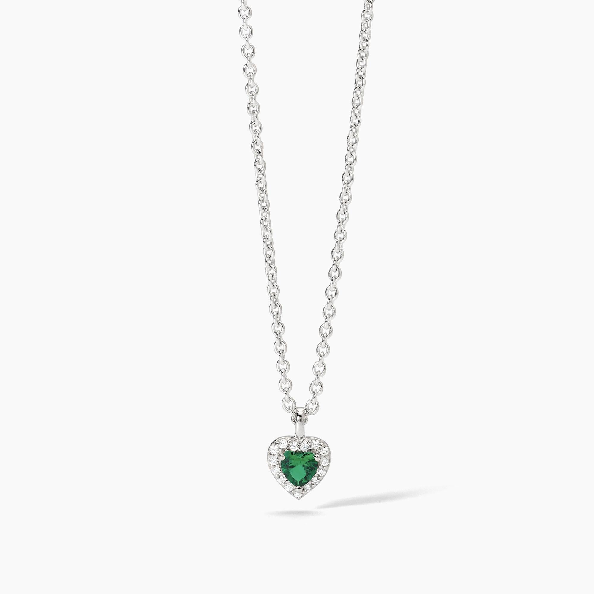 Mabina Woman - Silver necklace with heart-shaped synthetic emerald LOVE AFFAIR - 553667
