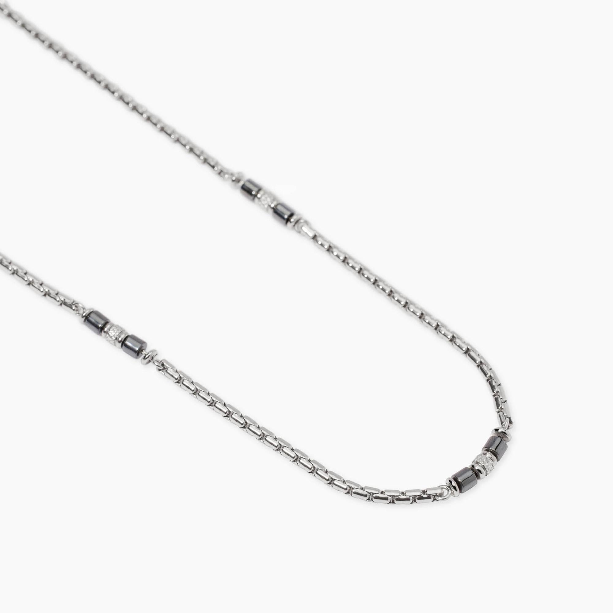 Kidult Collana da uomo con catena veneta in acciaio e ematite, Style 03 - 851082