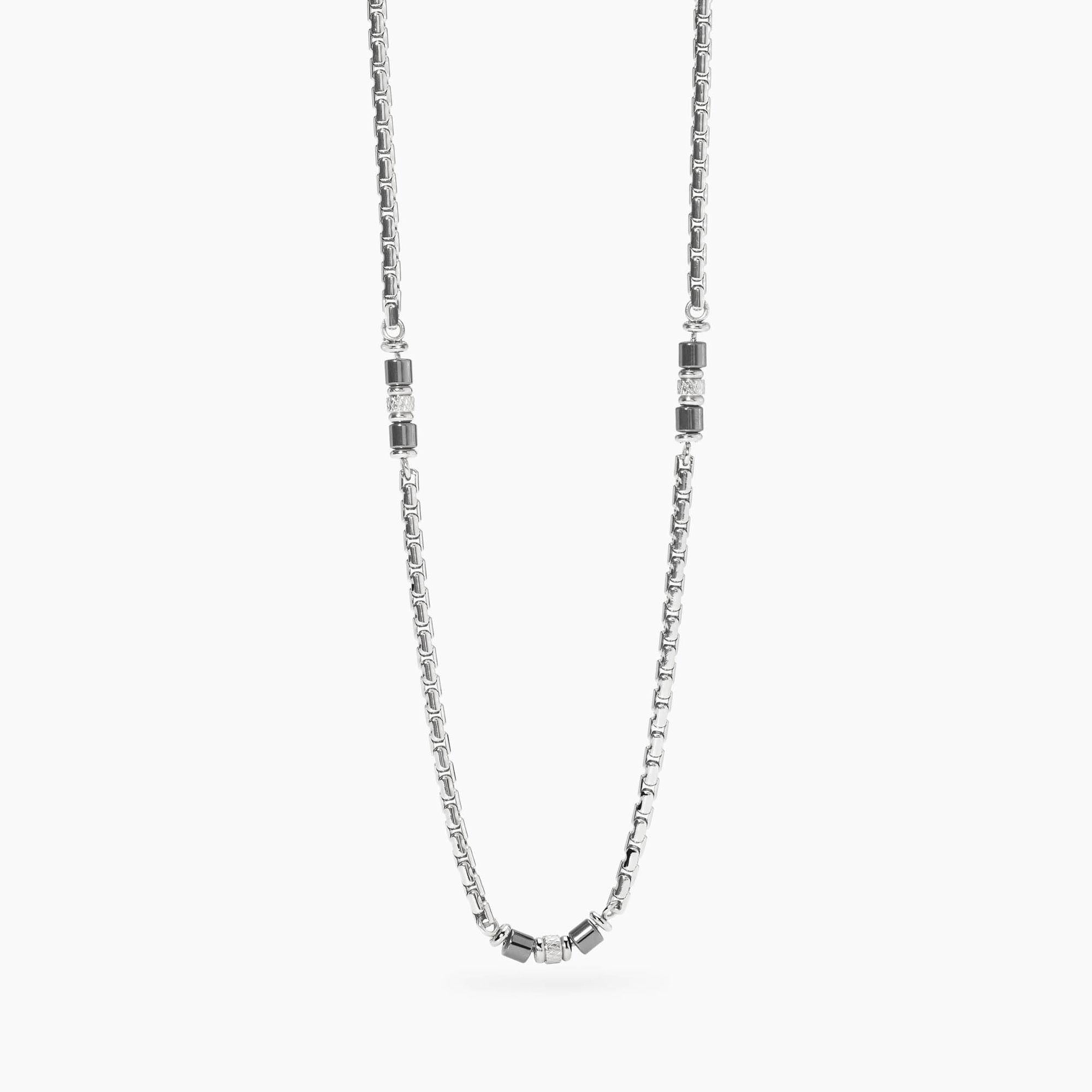 Kidult Collana da uomo con catena veneta in acciaio e ematite, Style 03 - 851082