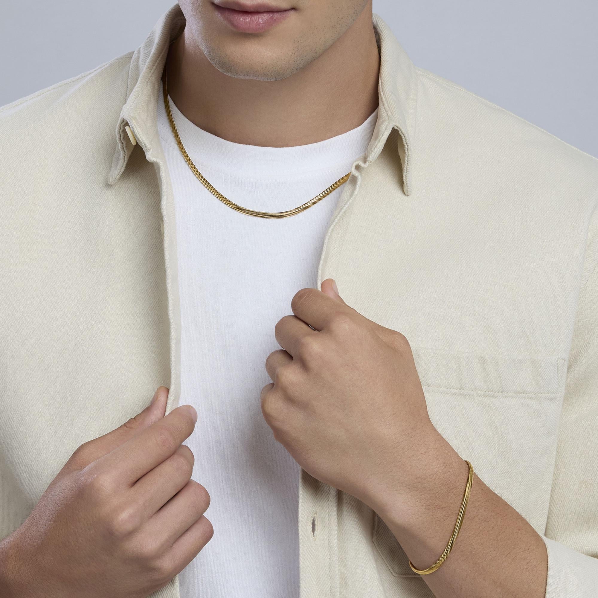 Kidult Collana da Uomo dorata con catena snake, Style 09 - 851086