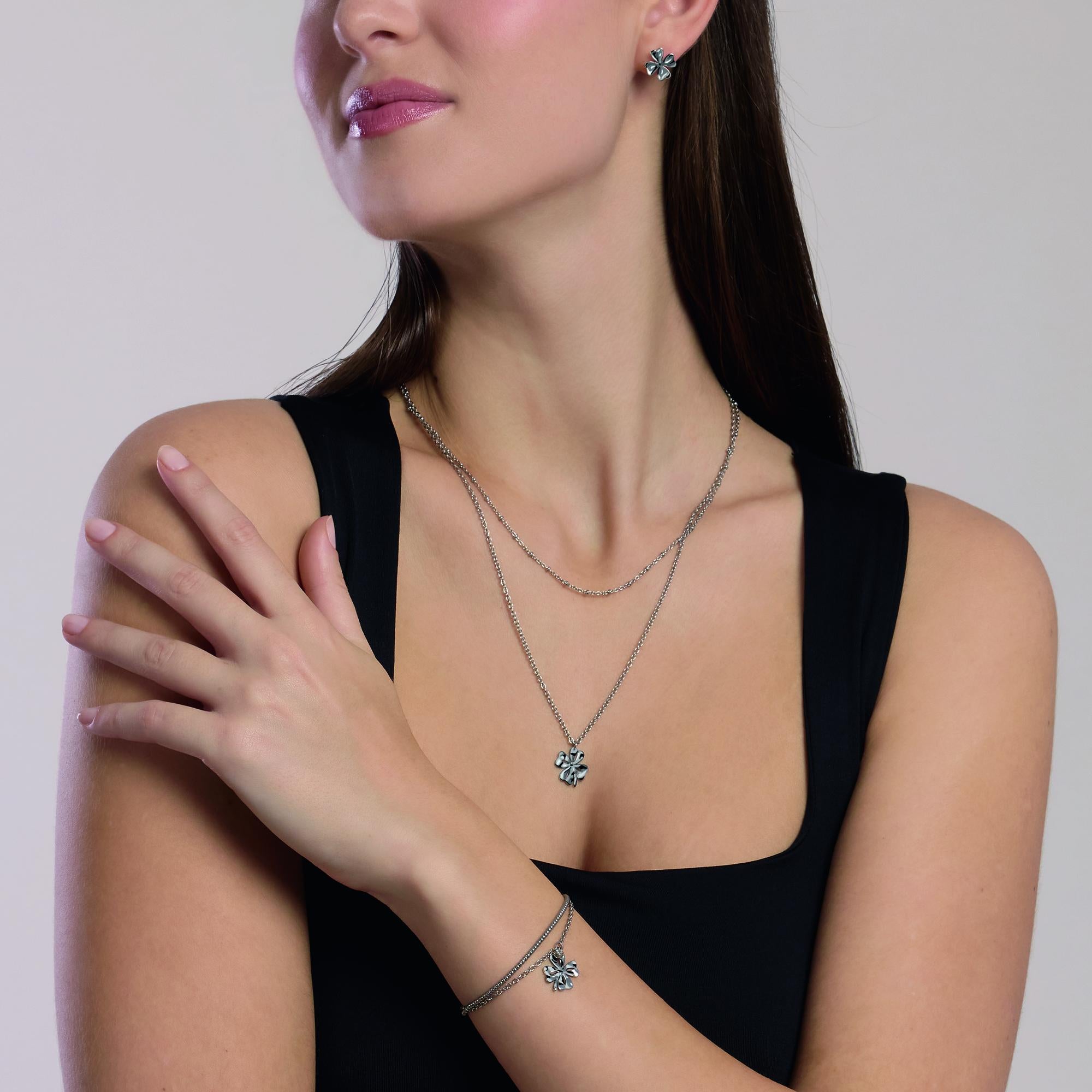 Kidult Collana con doppia catena e quadrifoglio, Style 57 - 851093