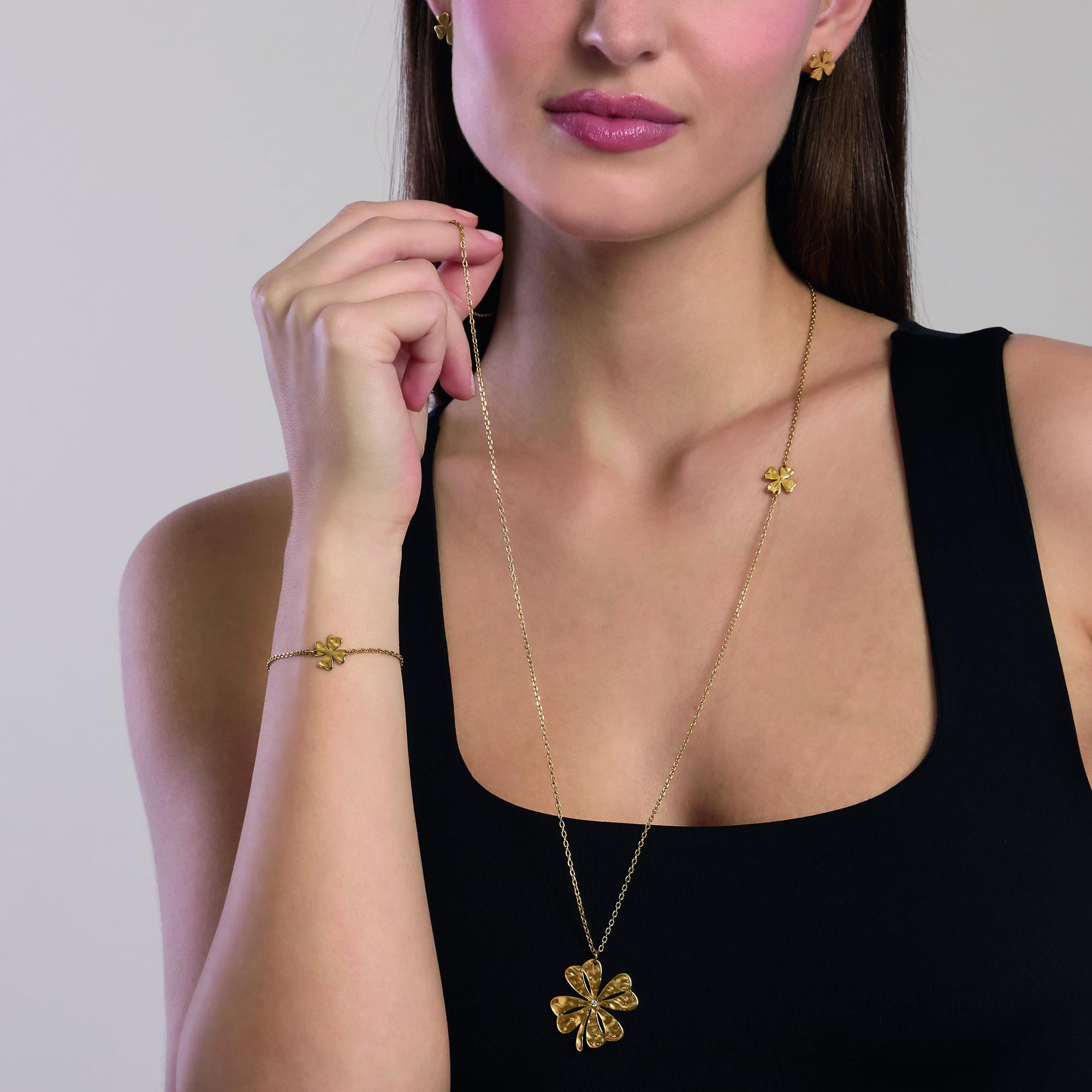 Kidult Collana con quadrifoglio dorato e cristallo, Style 57 - 851094