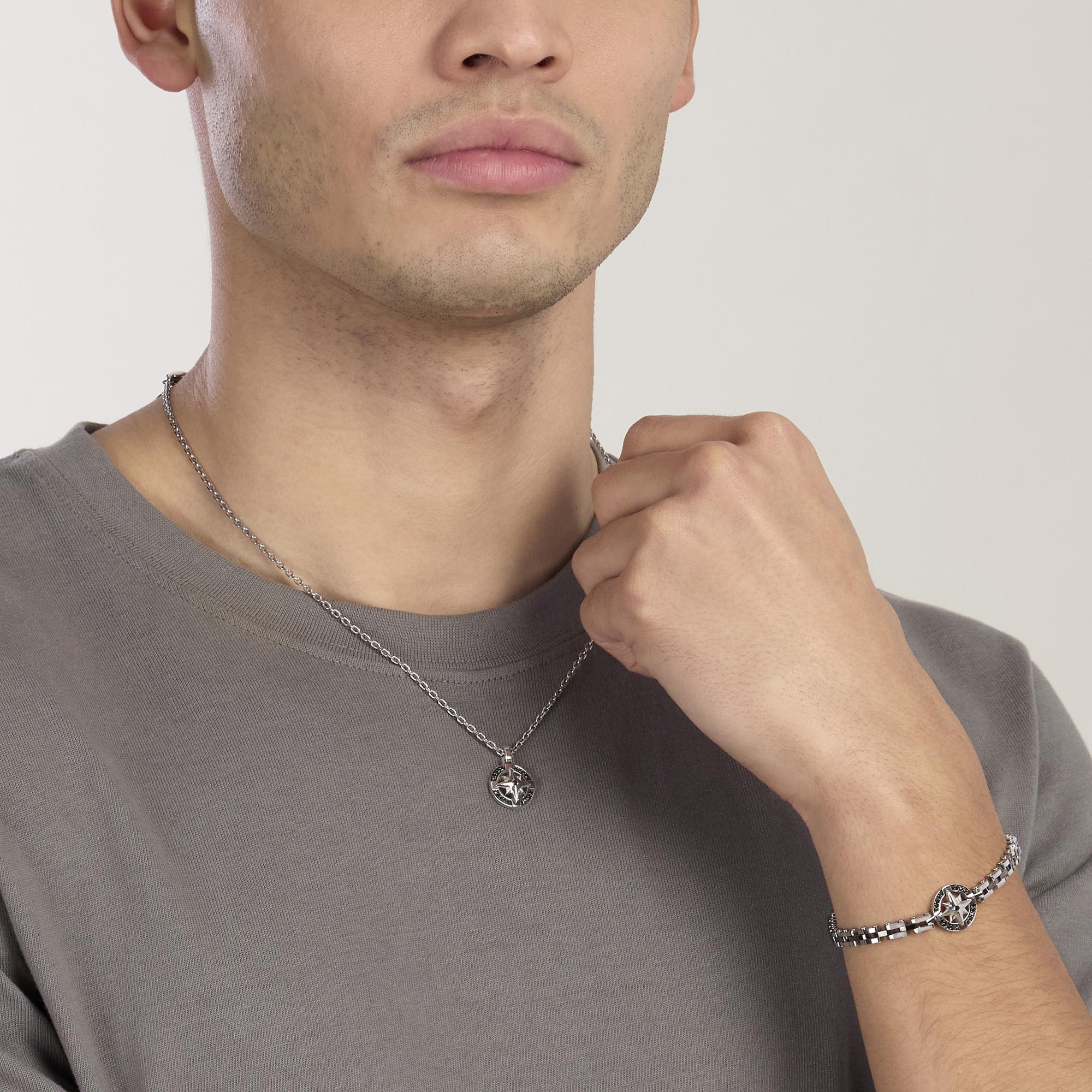 Kidult Collana da uomo con ciondolo rosa dei venti in acciaio e nero Style 41- 851109