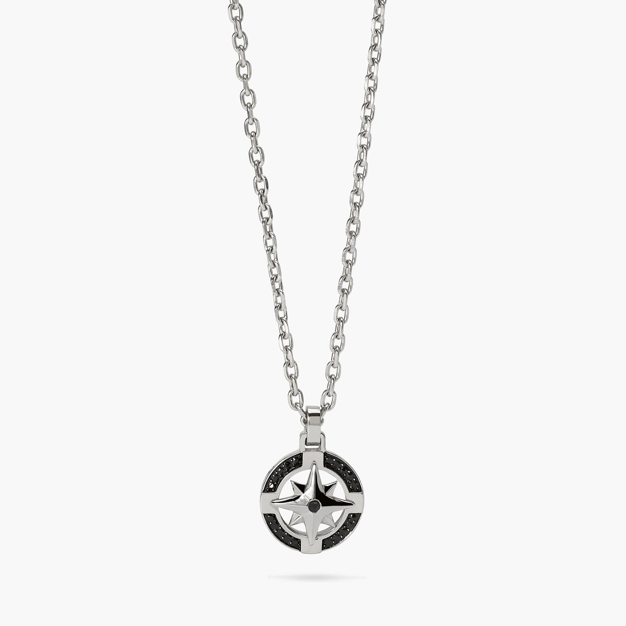 Kidult Collana da uomo con ciondolo rosa dei venti in acciaio e nero Style 41- 851109