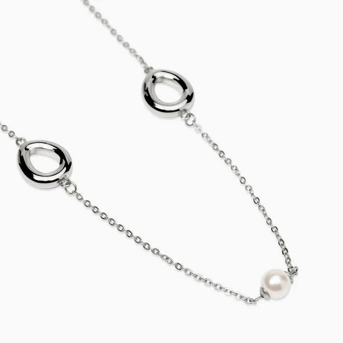 Kidult Collana in acciaio con catena rolò, elementi goccia e perle conchiglia - 851175