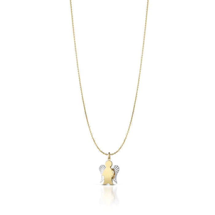 NECKLACE WITH ANGEL IN YELLOW GOLD AND DIAMOND WINGS - NKT365
