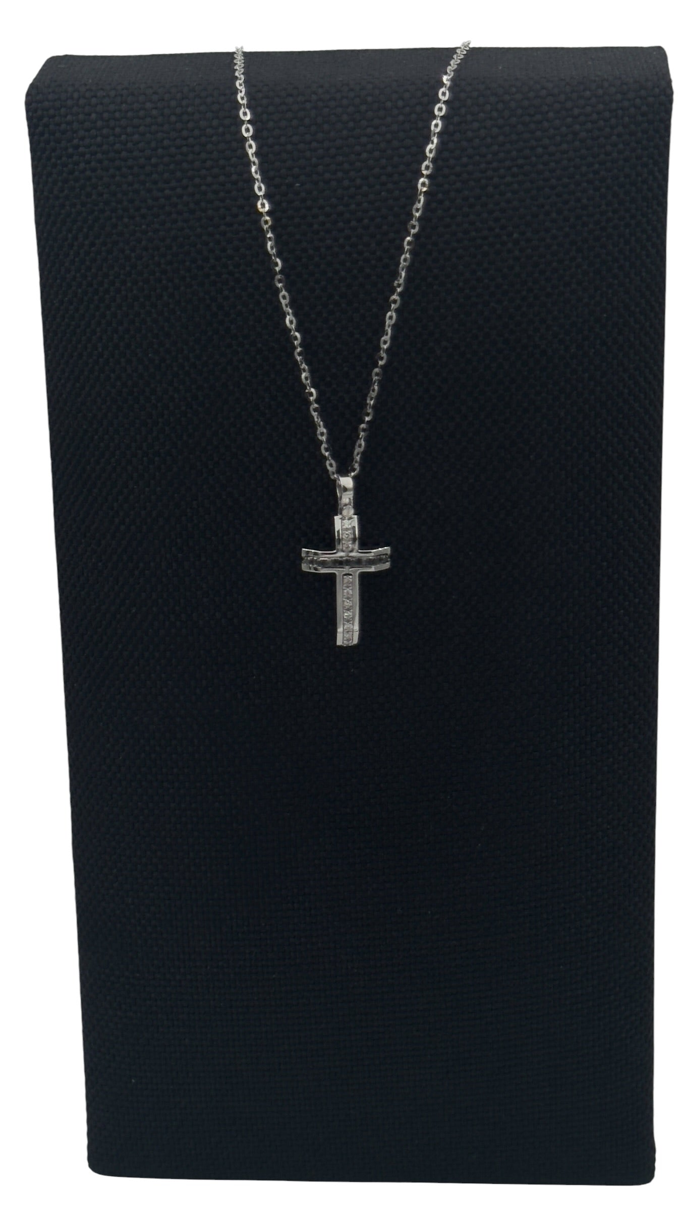 Collana Zancan croce in oro bianco 18kt, diamanti bianchi e diamanti neri - EC909B
