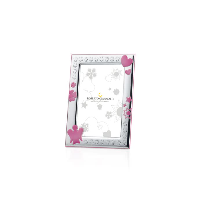 SILVER FRAME WITH ANGEL, COURT LEAF, HEART, STAR AND SUN IN PINK - GICO11