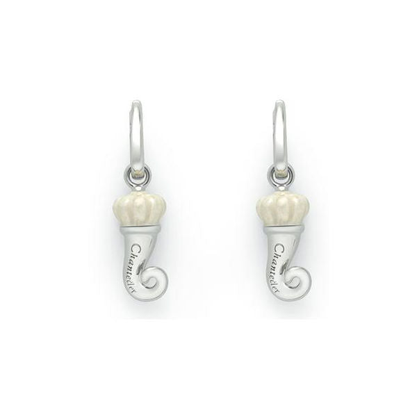 Orecchini cornetto in argento e testa in smalto bianco perlato - 36413