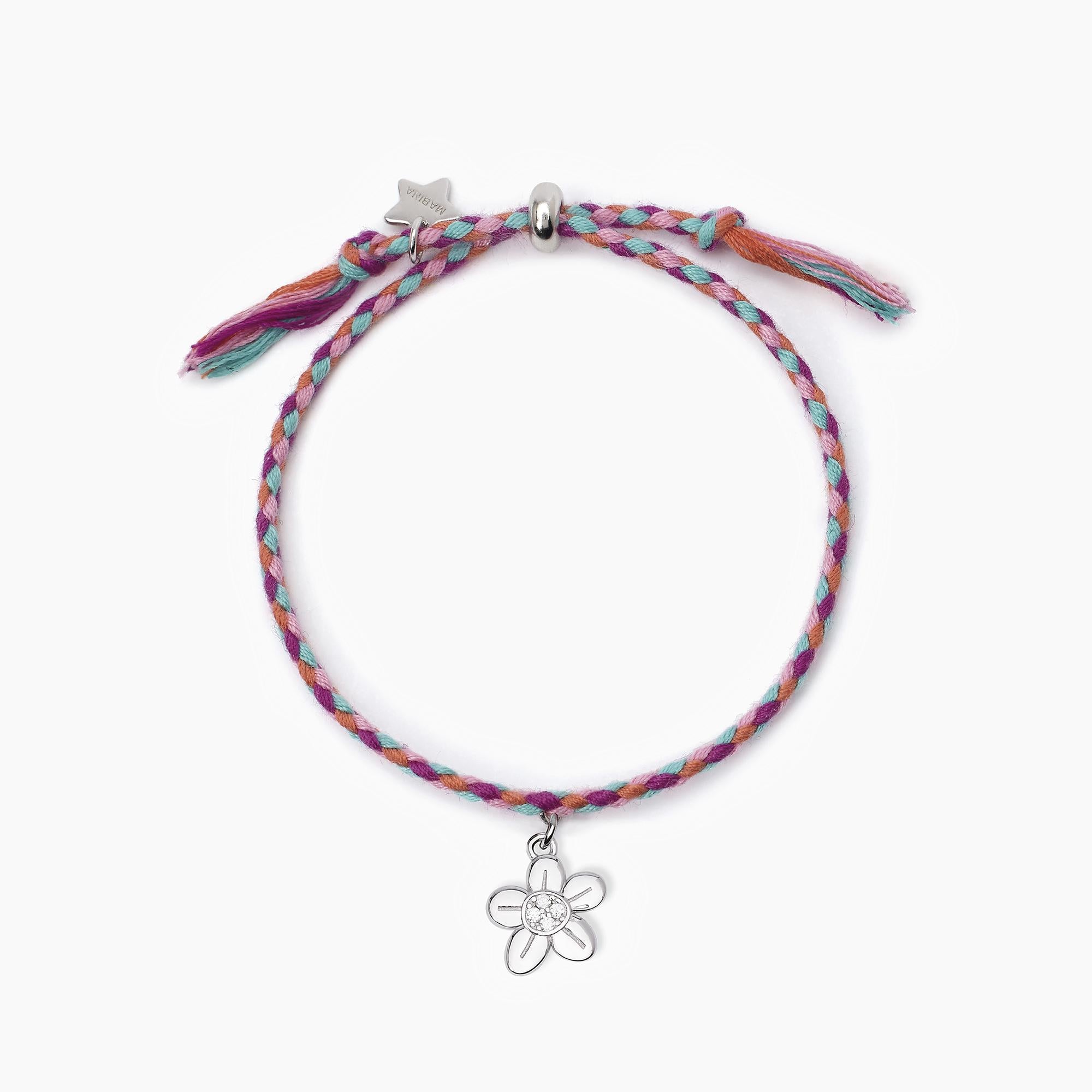 Mabina Junior - Silver bracelet with cord and FORGET-ME-ON flower pendant - 533678