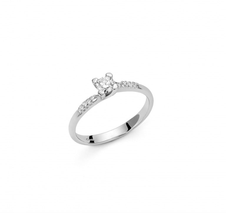 Solitaire ring with lateral diamonds on the shank and central diamond, 0.19ct - LID3434-019G7