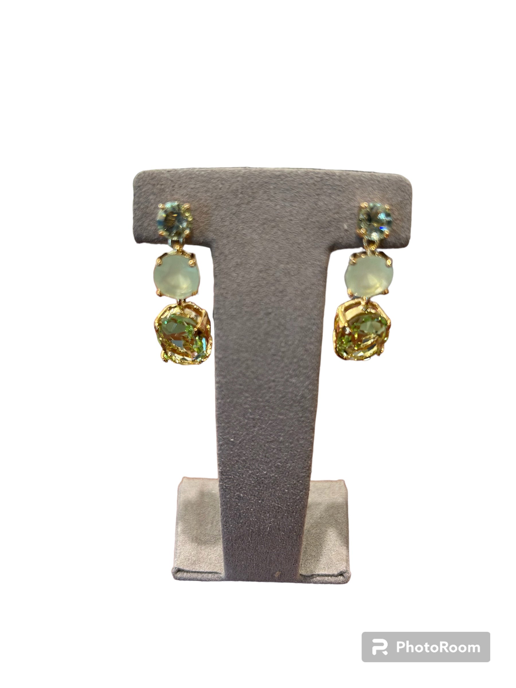 IL Mio Re - Gilt bronze pendant earrings with green stones - ILMIORE OR 062