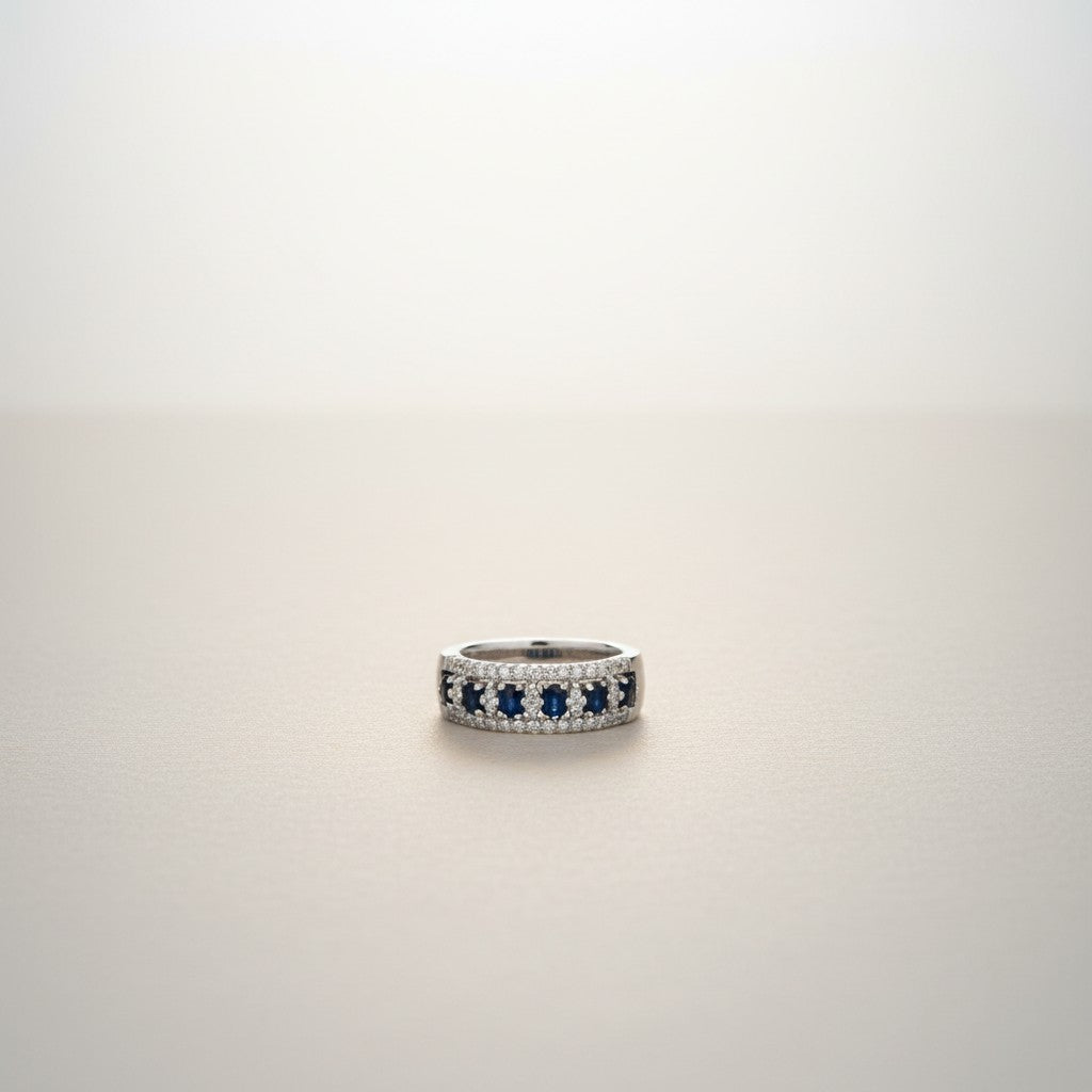 GIORGIO VISCONTI WHITE GOLD RING WITH DIAMONDS AND 7 SAPPHIRES, 0.51ct sapphires - ABX17328Z