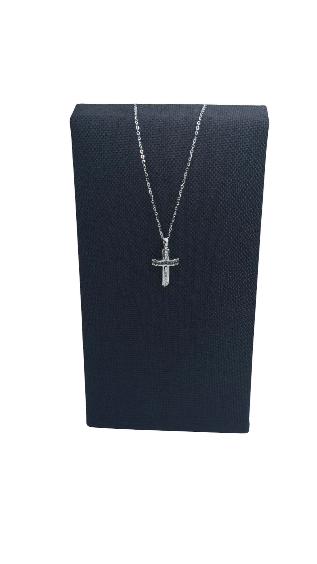 Collana Zancan croce in oro bianco 18kt, diamanti bianchi e diamanti neri - EC909B