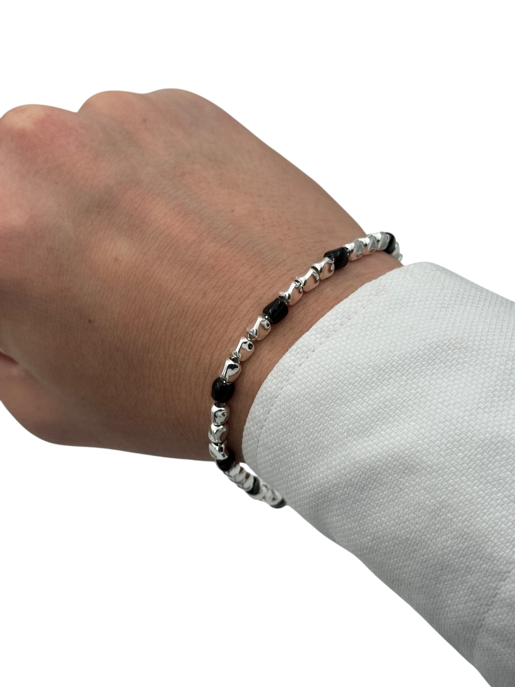 Bracciale Spadarella in argento, UOMO, con dettagli smaltati e catena, colore nero - SPBR628-nero