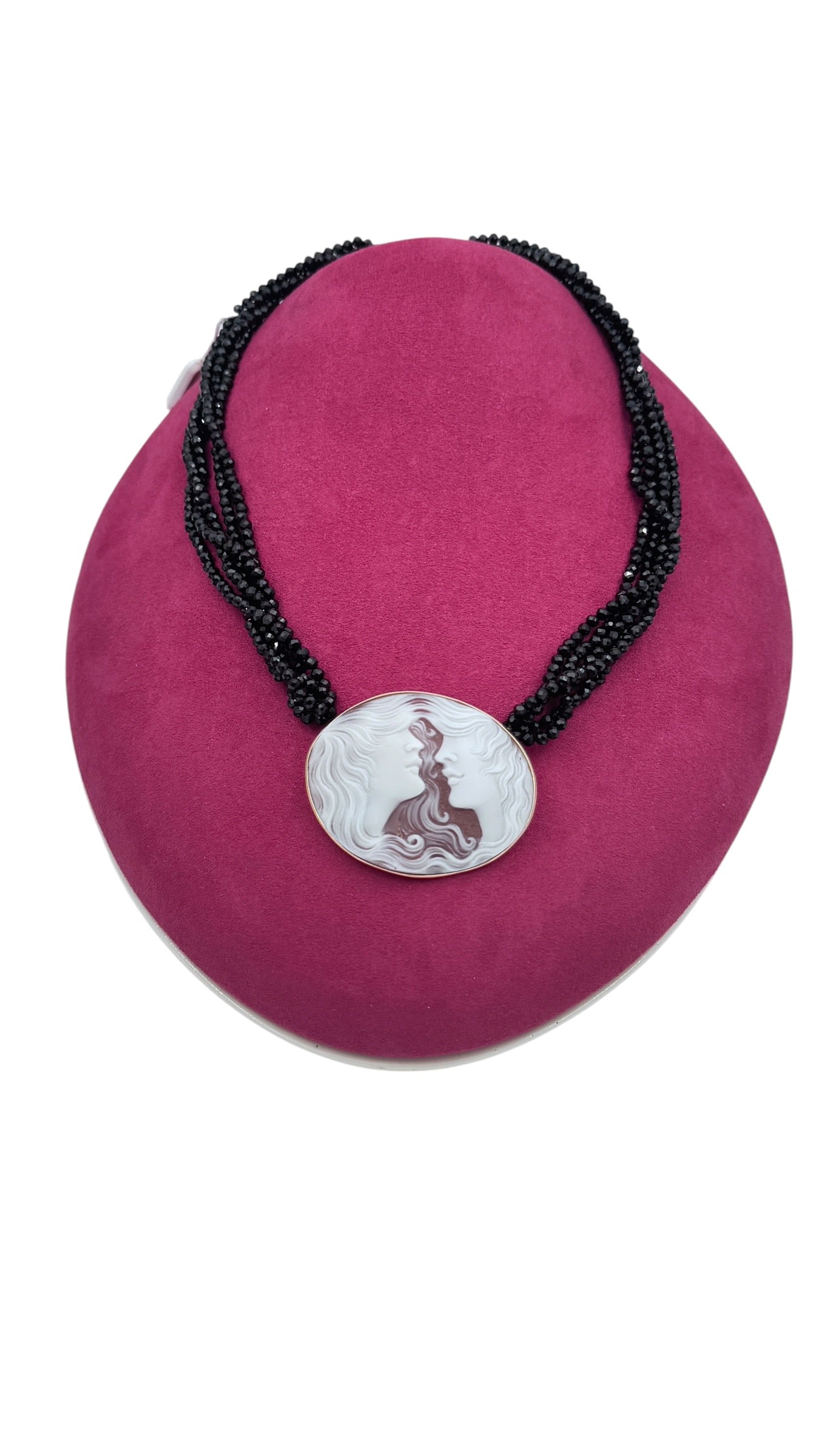 LUCEDEIMIEIOCCHI Choker multifilo in argento dorato, spinelli neri e cammeo naturale - LDMO 798 COL