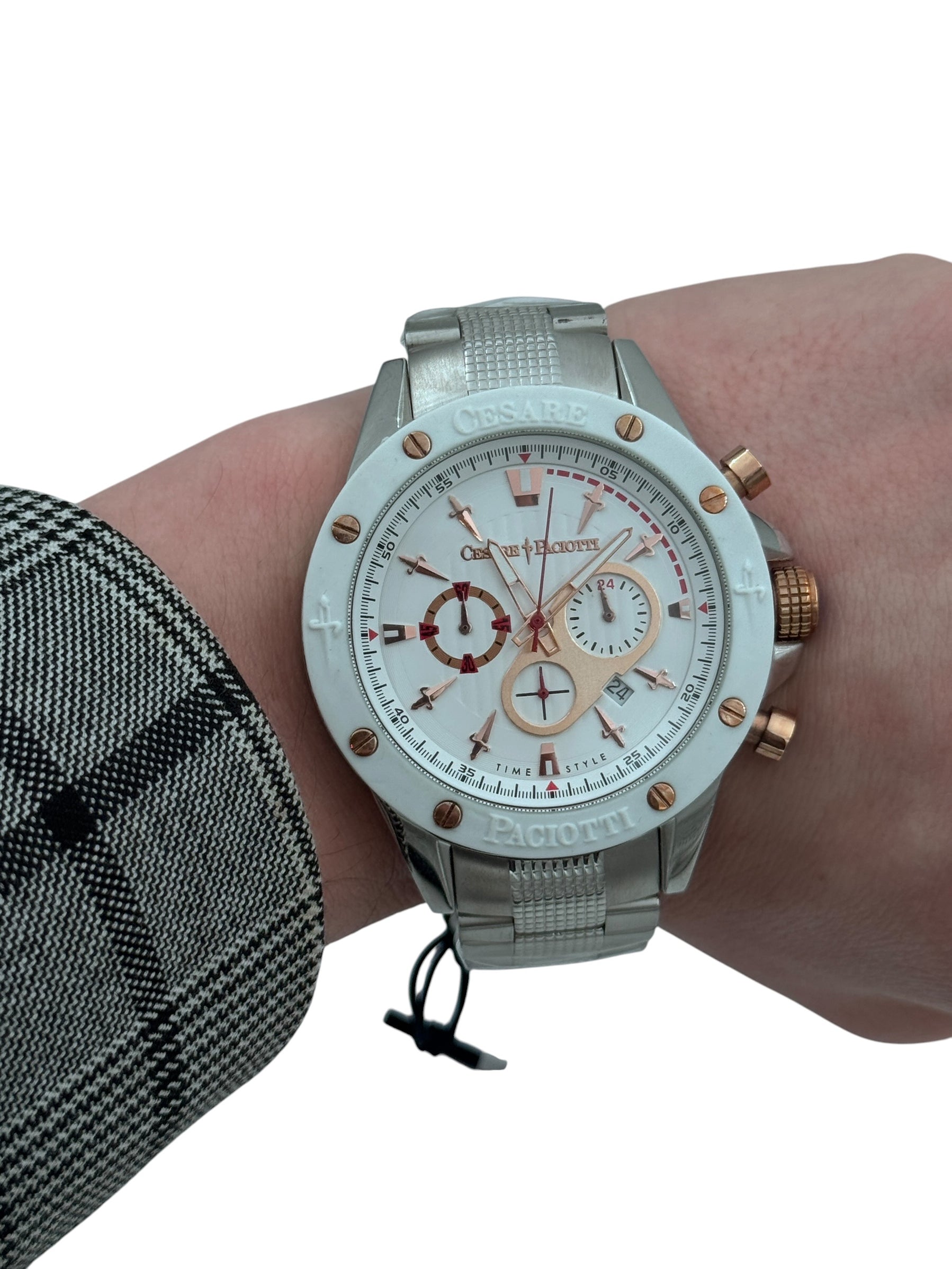 Orologio Cesare Paciotti, White Frozen, quadrante bianco al quarzo, 45mm - TSCR068