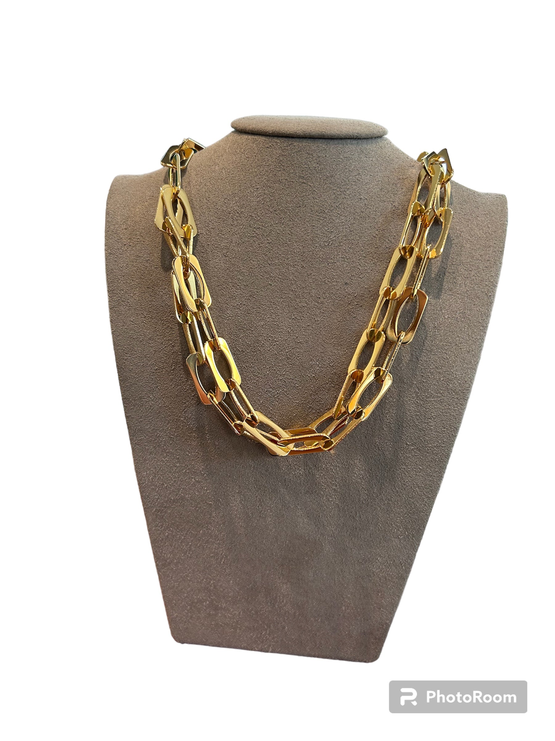 Rectangular link necklace in gilded bronze - DIAMANTE CL 225