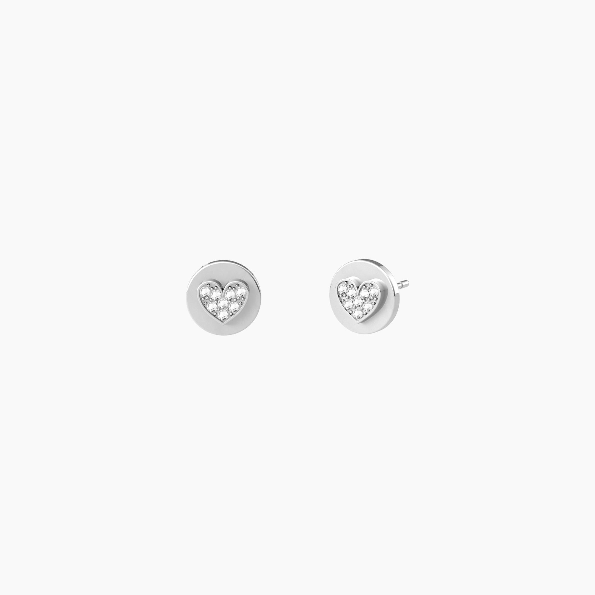 Round lobe earrings with hearts and white crystals
 HEARTS AND STARS - 761006