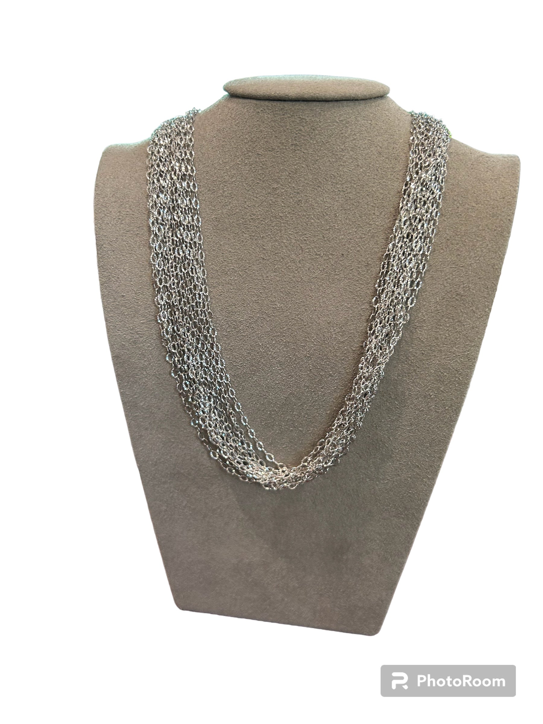 Multi-strand silver necklace with 15 intertwined strands, rolled chains - CL 034