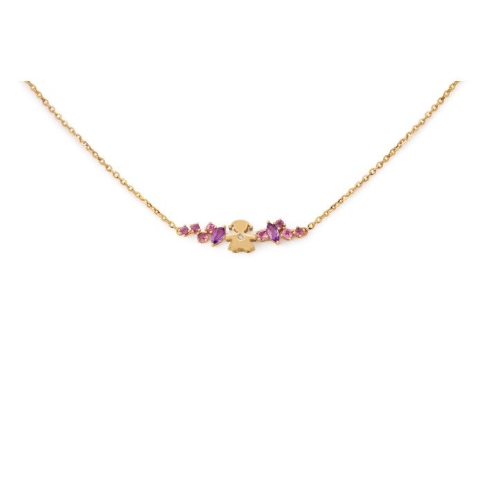 LES BONBONS NECKLACE WITH GIRL SHAPE, IN YELLOW GOLD WITH AMETHYSTS, TOURMALINES AND DIAMOND - LBB855