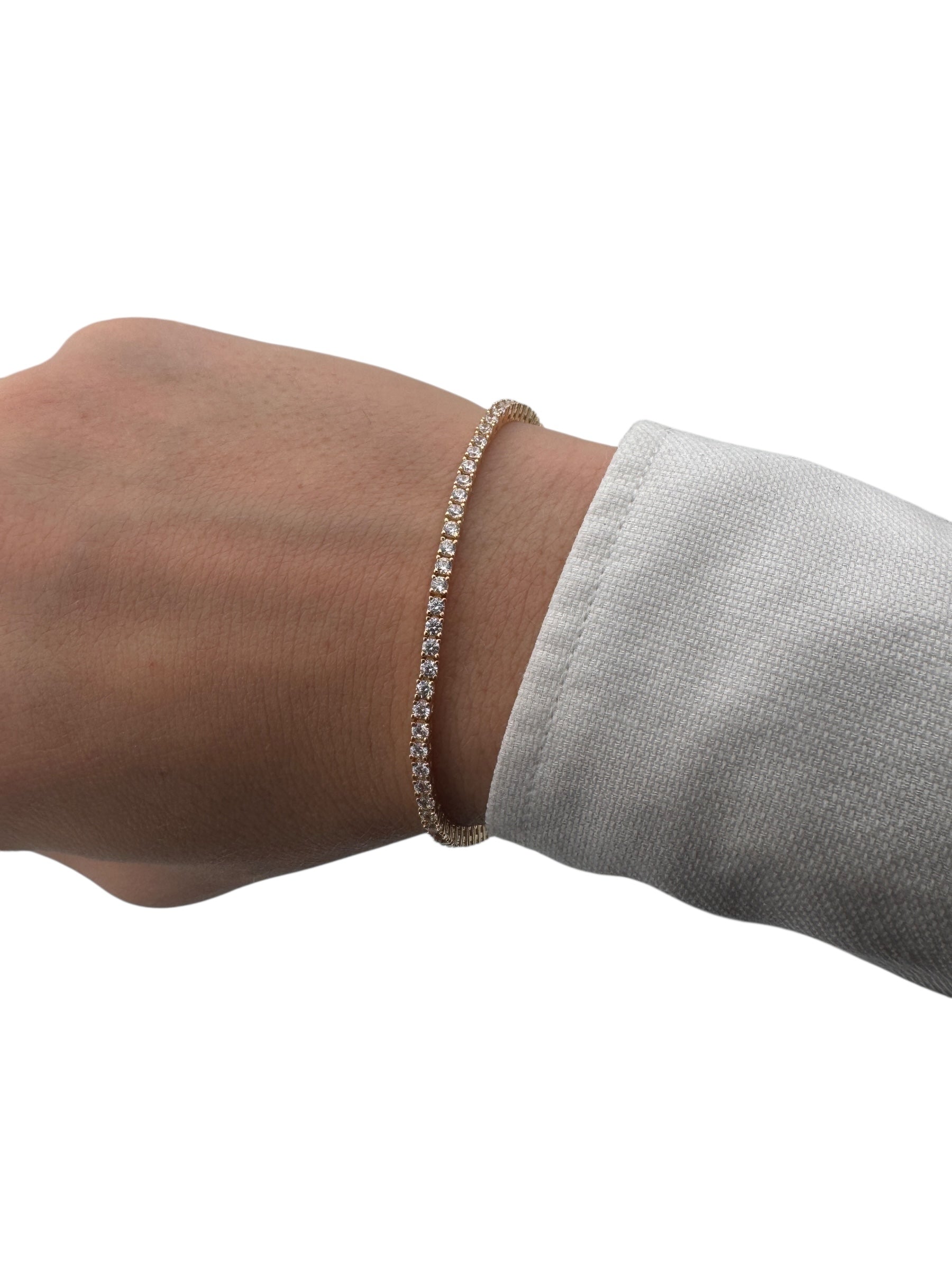 Bracciale tennis Spadarella in argento dorato con zirconi bianchi, 2mm, da uomo - TEN2-Oro