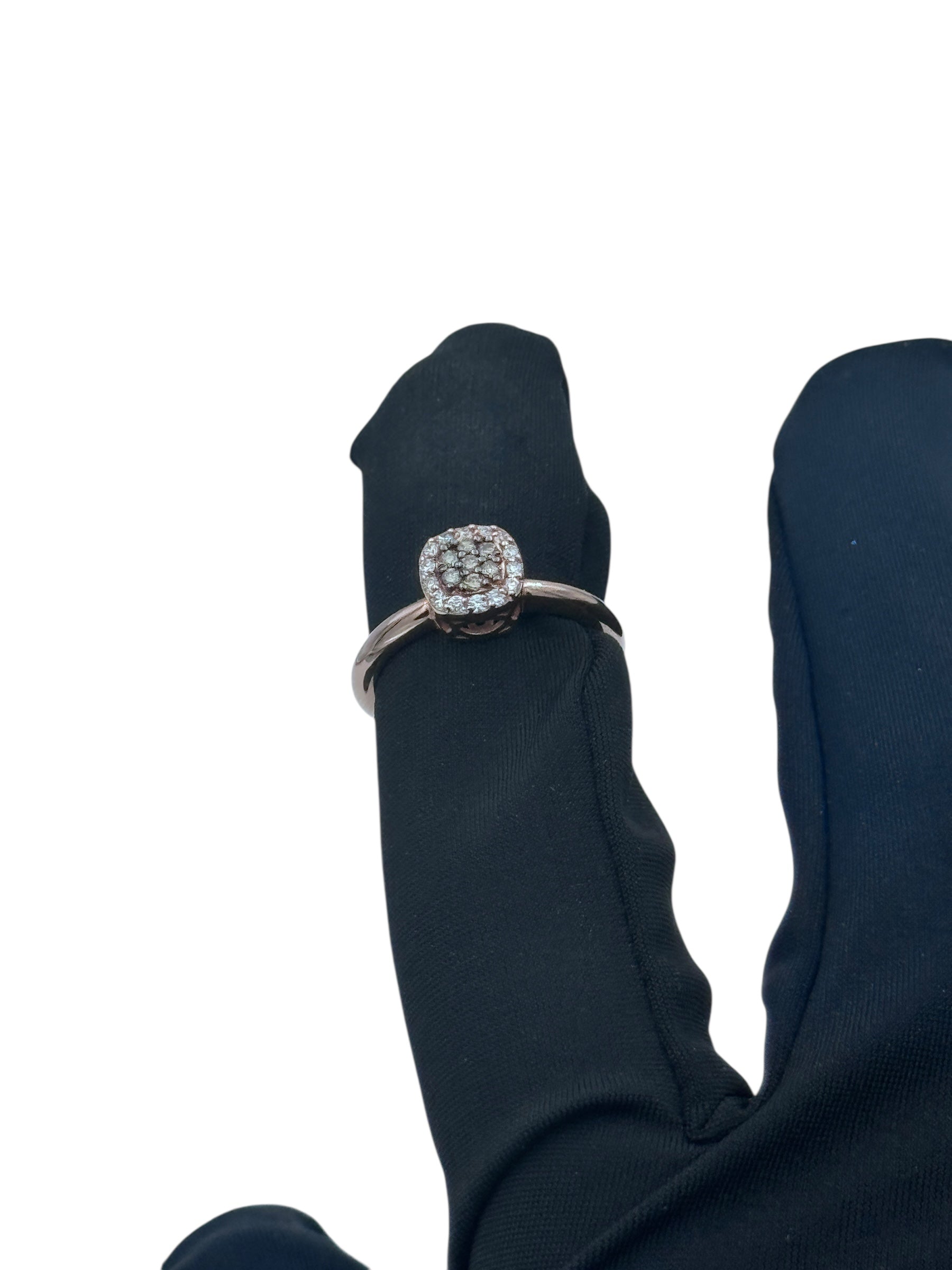 Diana - Anello in oro rosa 18kt e mosaico di diamanti brown, con giro di diamanti bianchi - AN DESIREE'