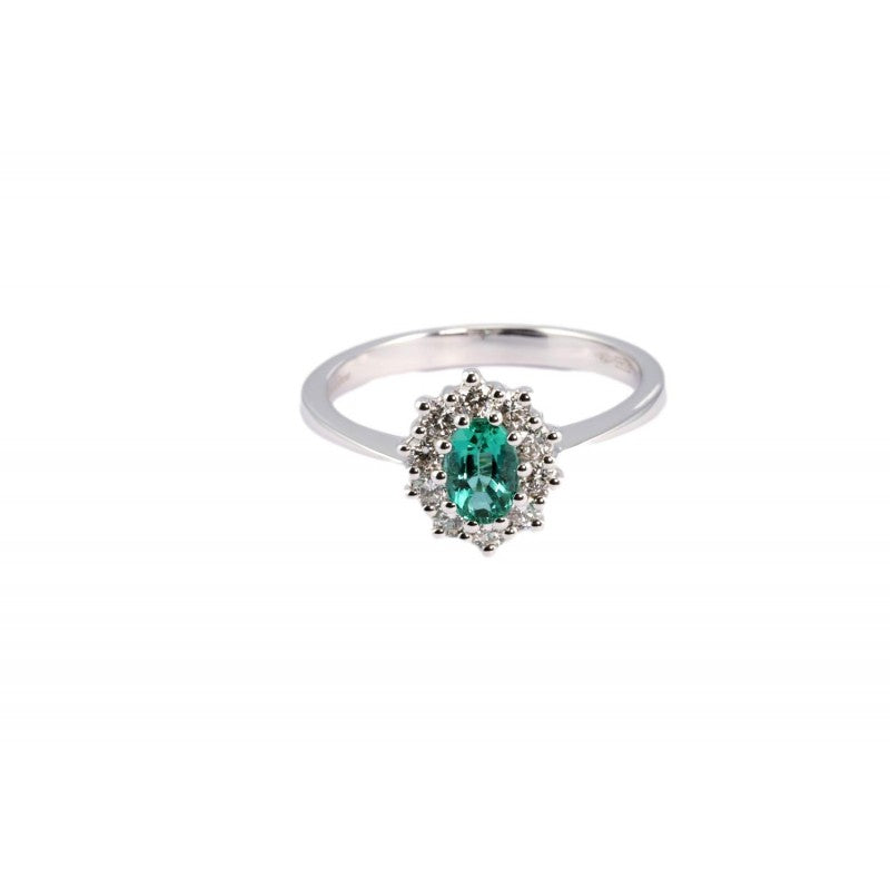Anello Giorgio Visconti in oro bianco, giro di diamanti e smeraldo centrale, 0.51ct di smeraldo - AB13092AS