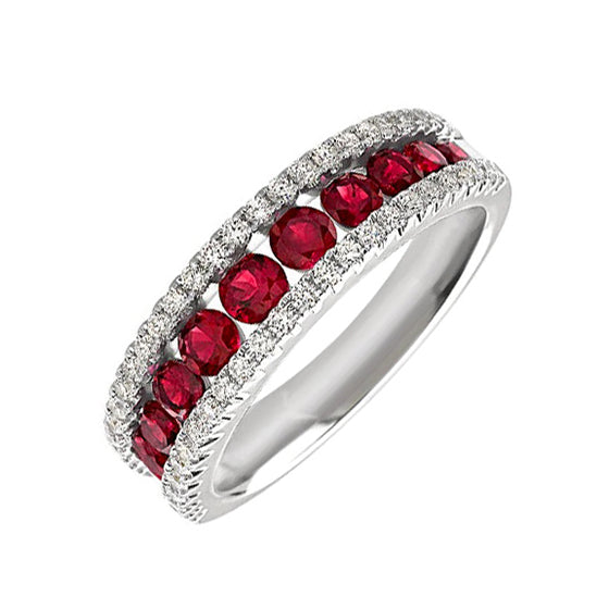 Anello Veretta Giorgio Visconti  binario in oro bianco 18kt, diamanti e fila di rubini centrale, 0.95ct di rubino - ABX14189R