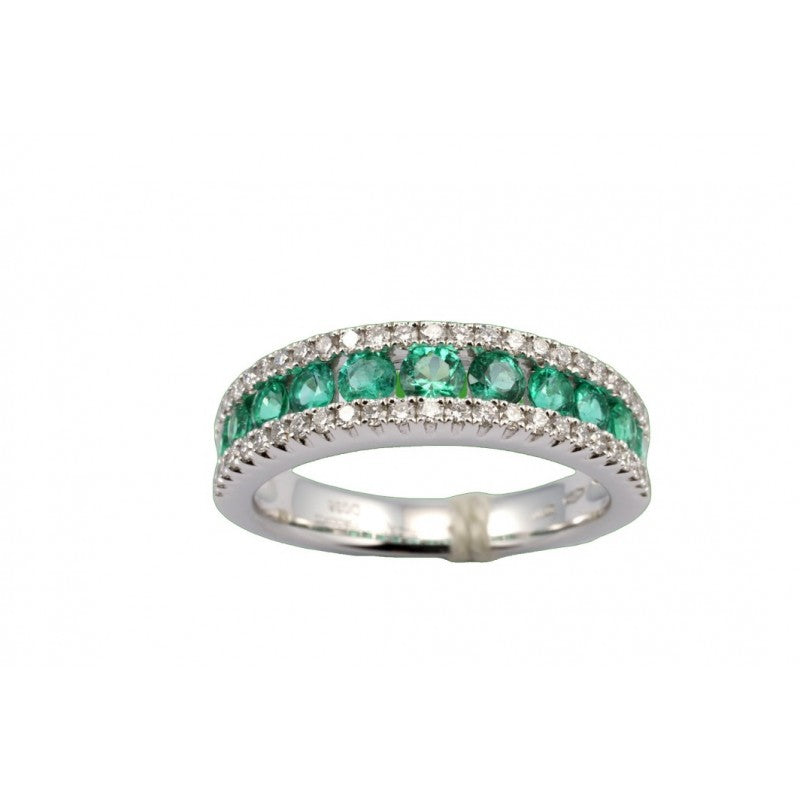 Veretta a binario Giorgio Visconti in oro bianco 18kt, doppia fila di diamanti 0.38ct e fila di smeraldi centrale 0.81ct - ABX14189S