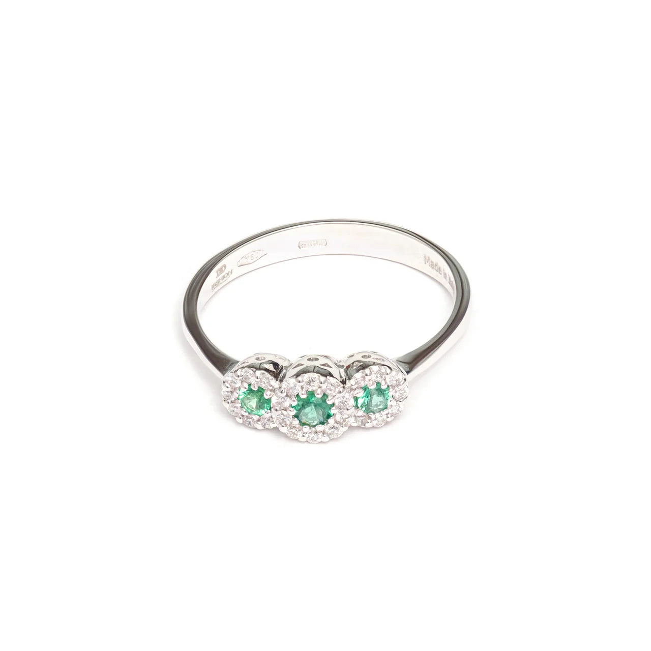 Anello Trilogy Giorgio Visconti  in oro bianco 18kt, diamanti e tre smeraldi centrali, 0.26ct di smeraldi - ABX16703S