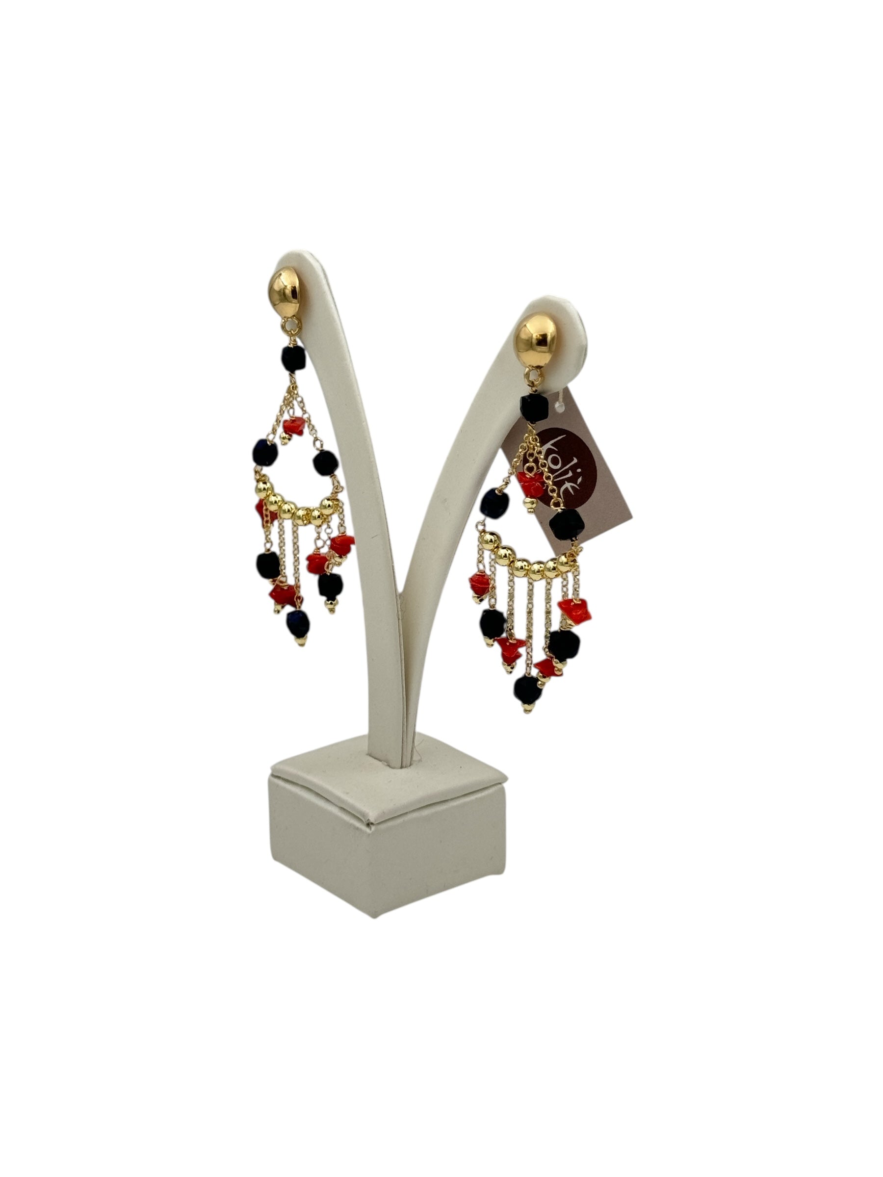 Koliè 925 - Orecchini pendenti in argento dorato con corallo - OR NERES 11