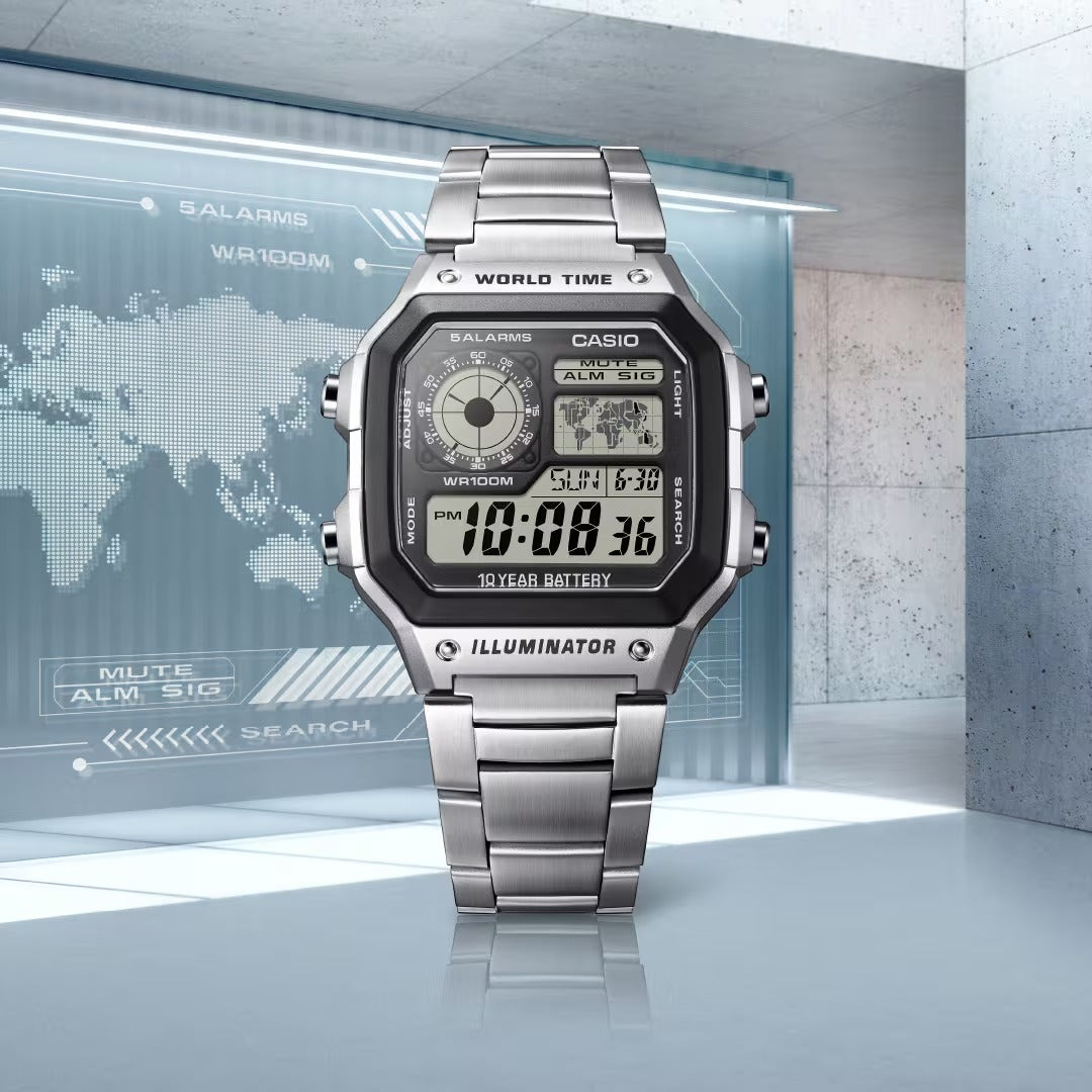 Casio Timeless Collection Analog-Digital World Time Watch, 42mm - AE-1200WHD-1AVEF