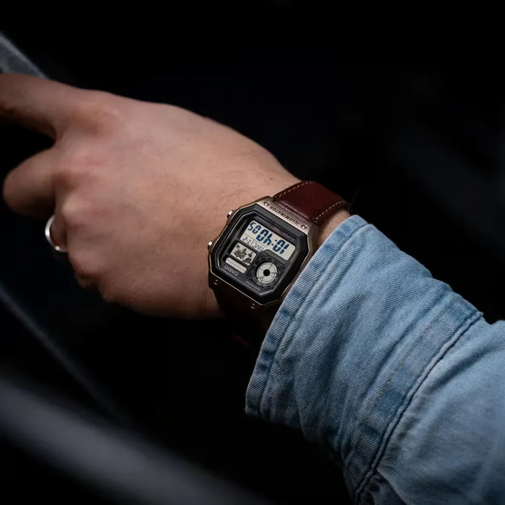 Orologio Casio Collection, World Time - Utility Color, digitale al quarzo e cinturino in pelle - AE-1200WHL-5AVEF