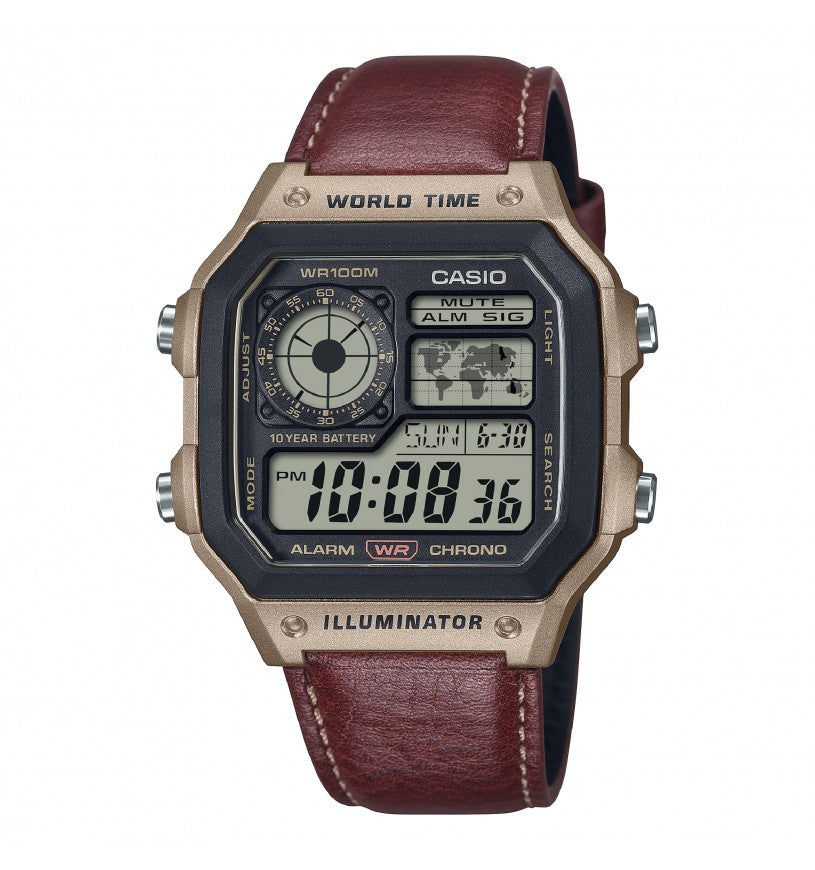 Orologio Casio Collection, World Time - Utility Color, digitale al quarzo e cinturino in pelle - AE-1200WHL-5AVEF