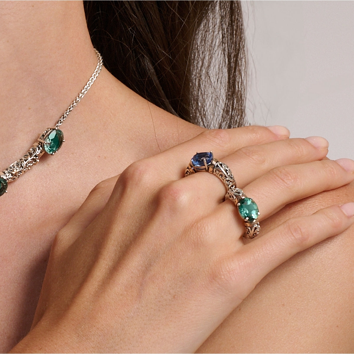 Anello De Nobili Polvere di Stelle cerchietto pietra ovale, quarzo blu - AN1124-Azz