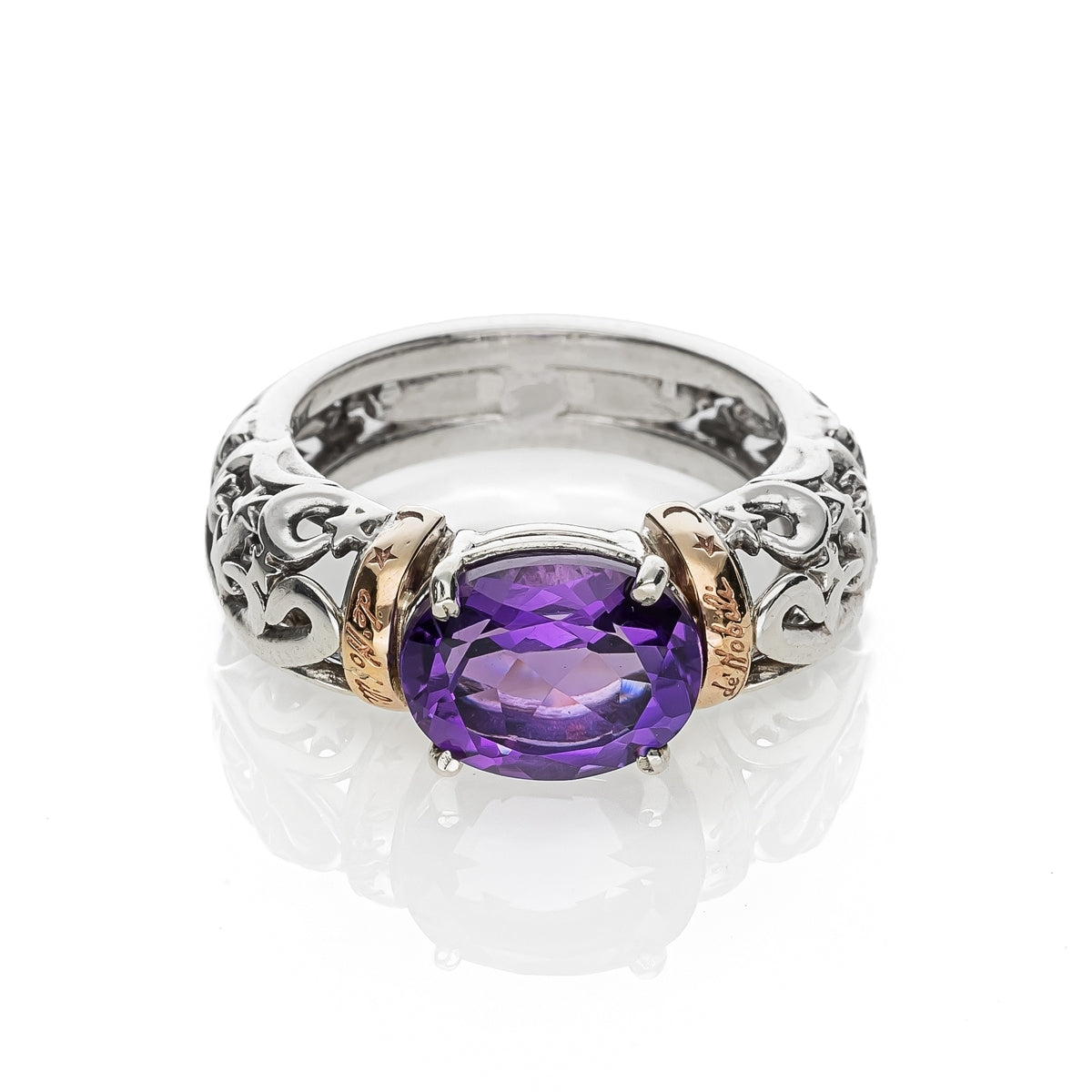 Anello De Nobili Polvere di Stelle cerchietto pietra ovale, viola ametista - AN1124-Vio