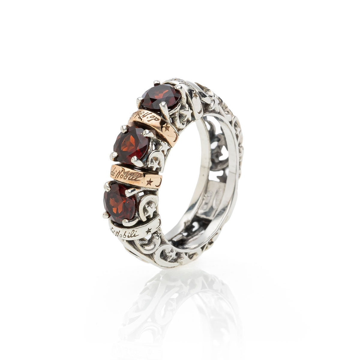 Anello De Nobili Polvere di Stelle 3 pietre con quarzo rosso - AN425-Ros