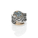 Anello De Nobili Medievale serpente piccolo doppio gambo, con topazio azzurro - AN625-Azz