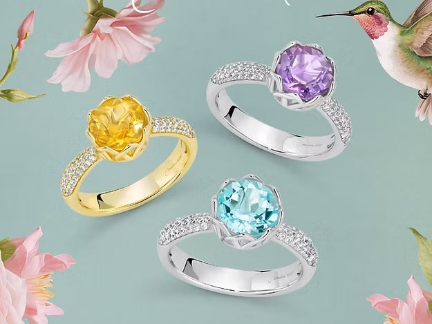 Anello Miluna, Collezione Unica Colibrì, con ametista e topazi bianchi - LID4027