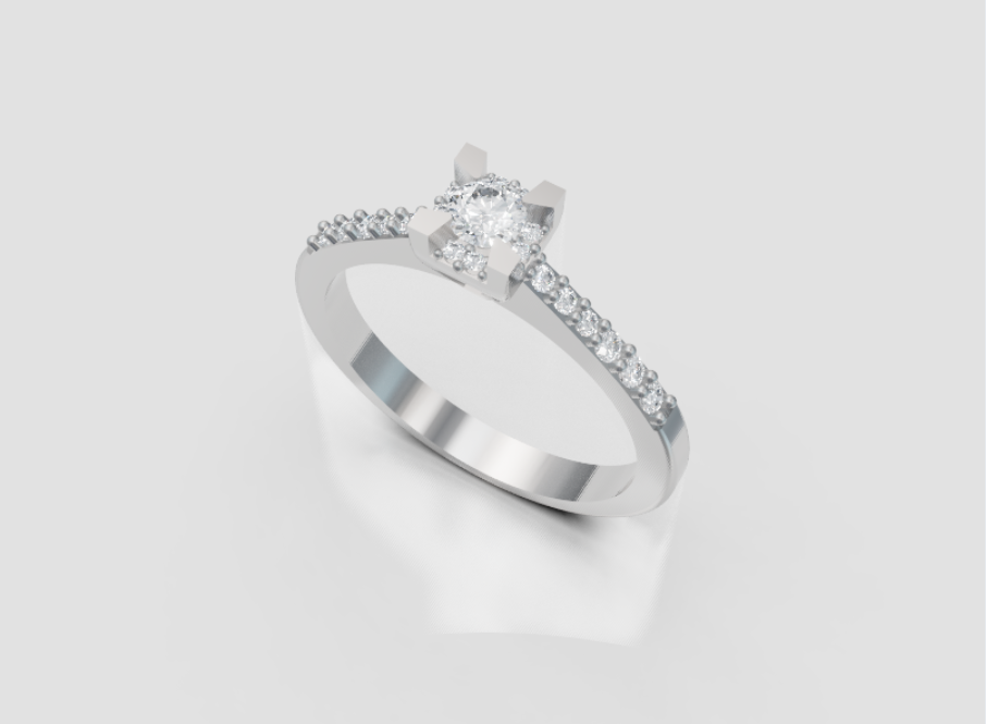 GOLAY - ANELLO SOLITARIO CON DIAMANTI SUL GAMBO IN ORO BIANCO 18KT, 0.41ct - ASLC001DI025