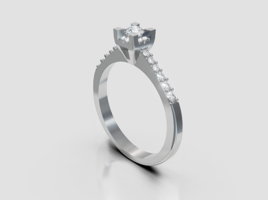 GOLAY - ANELLO SOLITARIO CON DIAMANTI SUL GAMBO IN ORO BIANCO 18KT, 0.41ct - ASLC001DI025