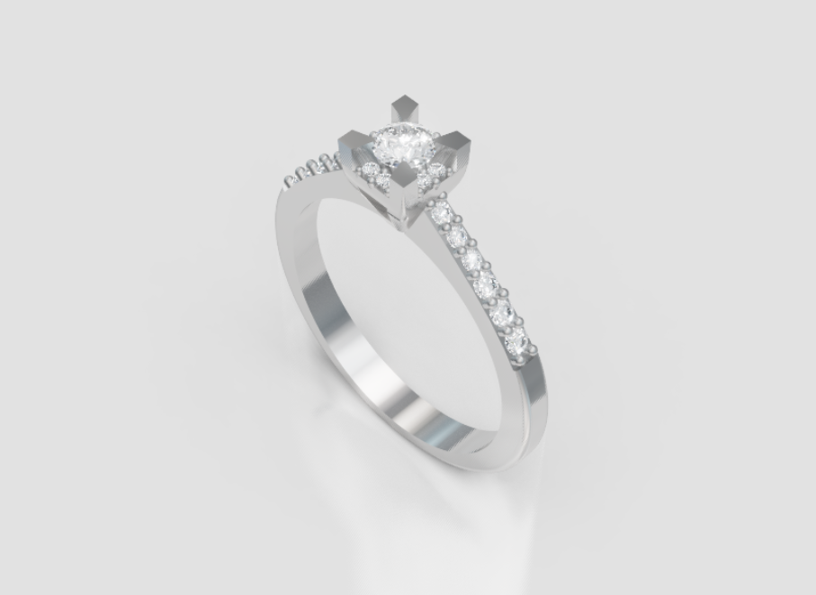 GOLAY - ANELLO SOLITARIO CON DIAMANTI SUL GAMBO IN ORO BIANCO 18KT, 0.41ct - ASLC001DI025