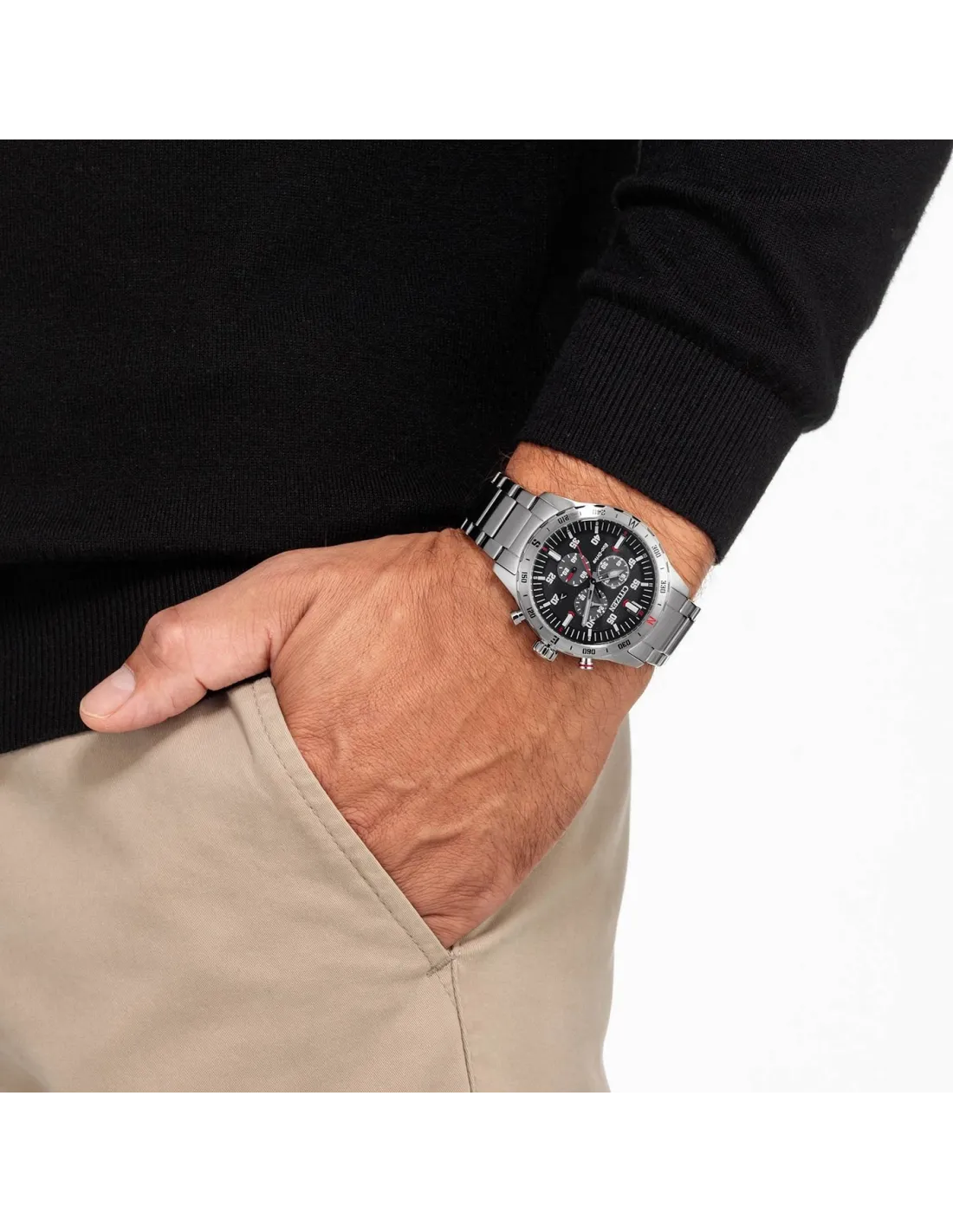 Orolgio Citizen Outdoor Crono, cronografo Eco-Drive quadrante nero, 43mm - AT2520-89E