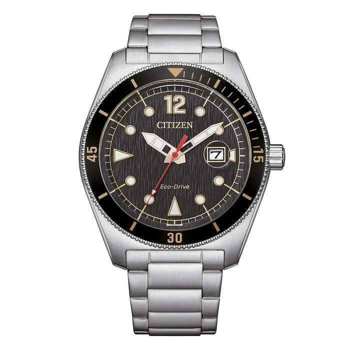 Orologio Citizen Marine, collezione Ore Felici, quadrante nero, Eco-Drive, 43mm - AW1888-53E