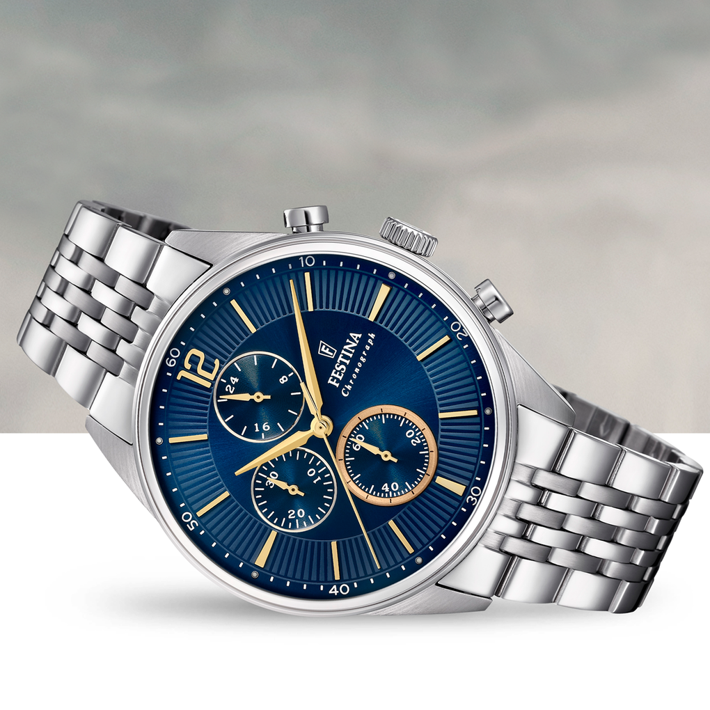 Orologio da uomo Festina Timeless Chronograph, quarzo quadrante blu, 41.5mm - F20285/3